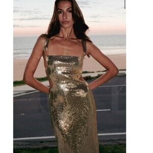 Meshki Adoria Sequin Cut Out Maxi Dress - Gold